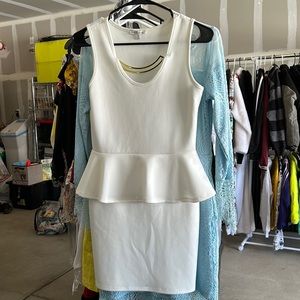 White pep top dress with gold collar